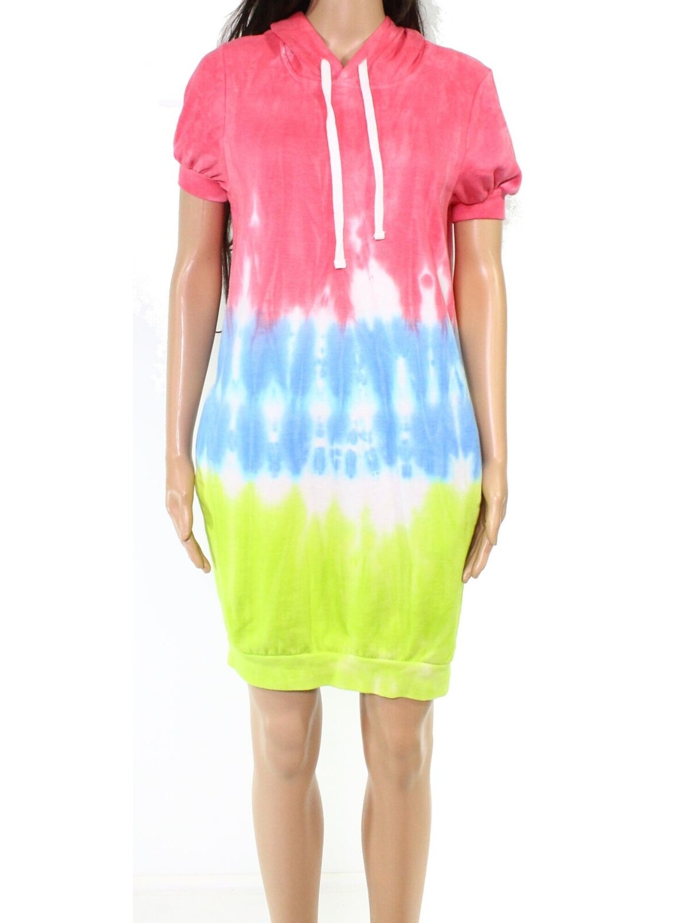 ULTRA FLIRT Womens Pink Jersey Pocketed Drawstring Hoodie Tie Dye Short Sleeve Crew Neck Short Shift Dress XS
