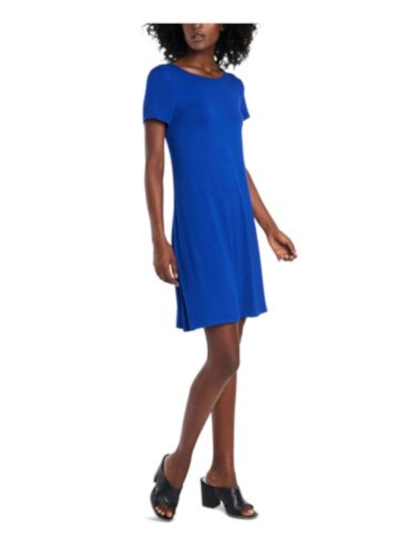 MSK Womens Blue Short Sleeve Jewel Neck Above The Knee Party A-Line Dress Petites PL