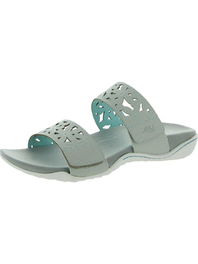 JBU SPORT Womens Gray Adjustable Wildflower Round Toe Wedge Slide Sandals Shoes 9 M