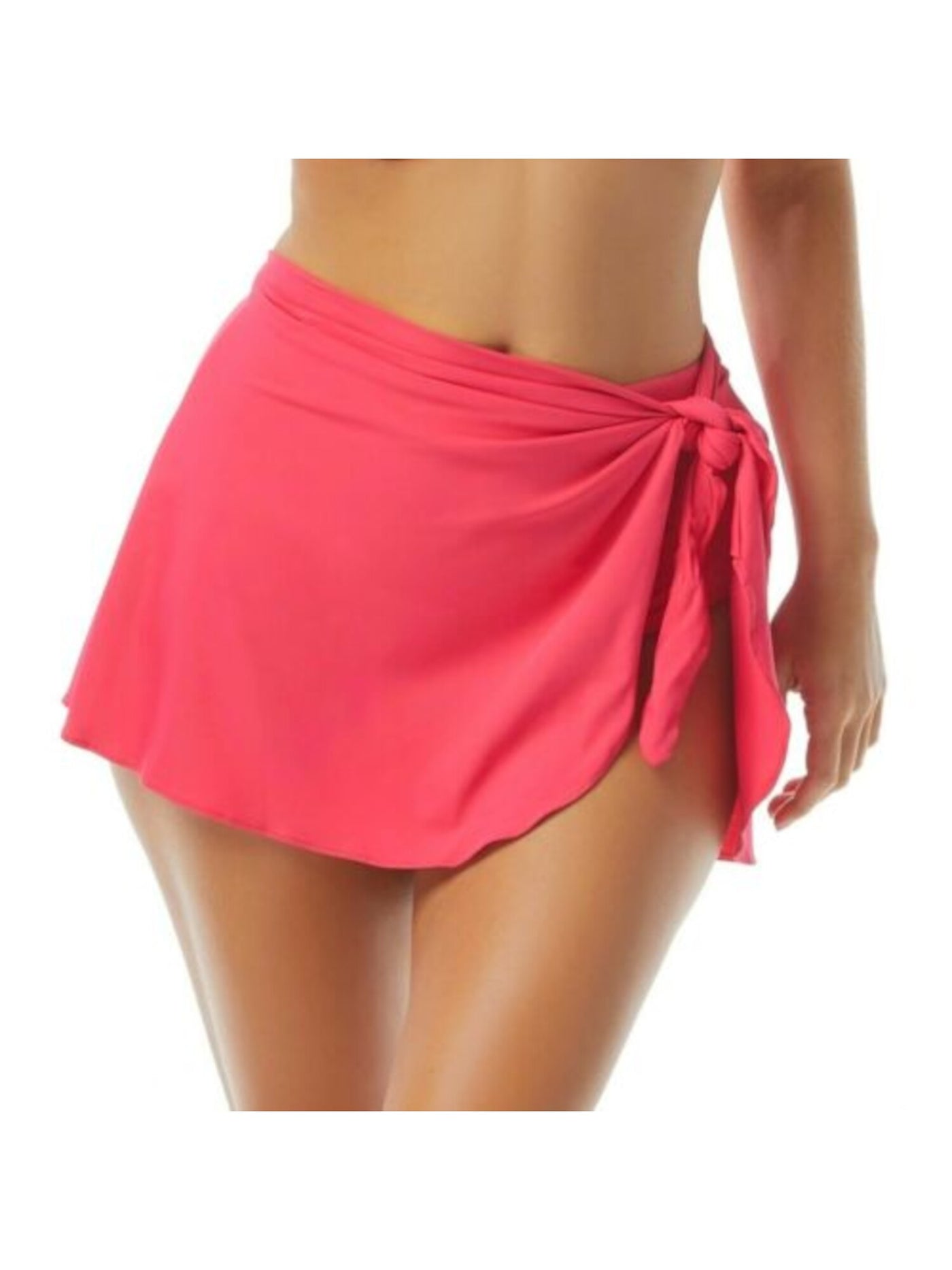 CONTOURS Women's Pink Stretch Allover Slimming Sarong  Lined Full Coverage Tie Halo Swim Skirt Swimsuit Bottom L