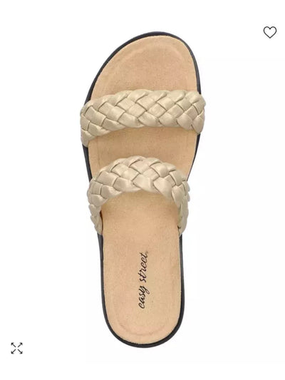EASY STREET Womens Gold Flexible Woven Padded Lightweight Metallic Susi Round Toe Slip On Slide Sandals Shoes 8.5 W