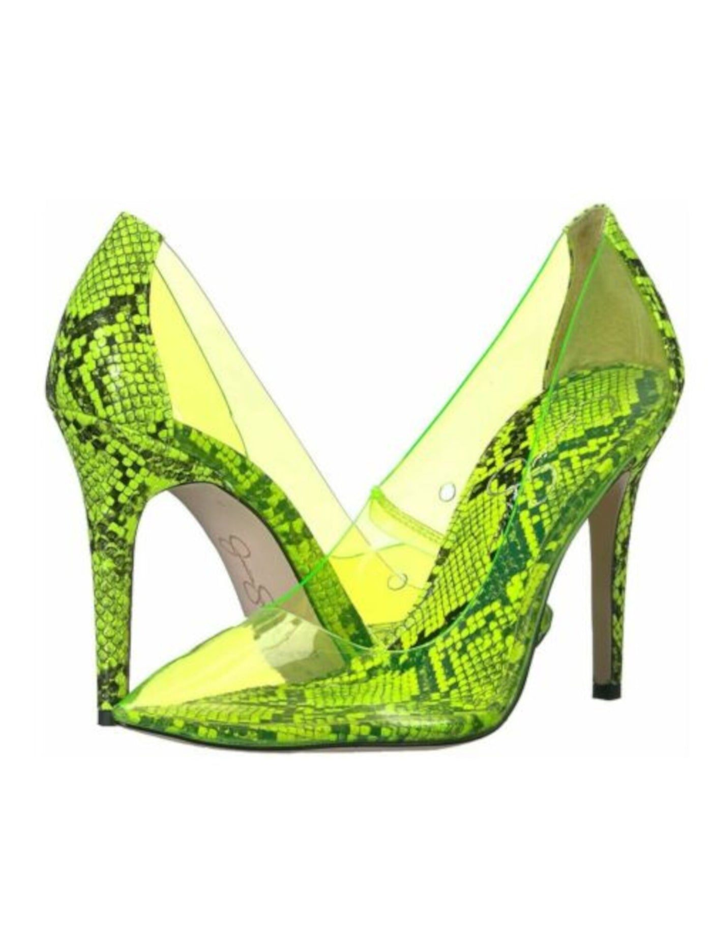 JESSICA SIMPSON Womens Green Snake Transparent Breathable Padded Pixera Pointed Toe Stiletto Slip On Dress Pumps Shoes 9.5 M