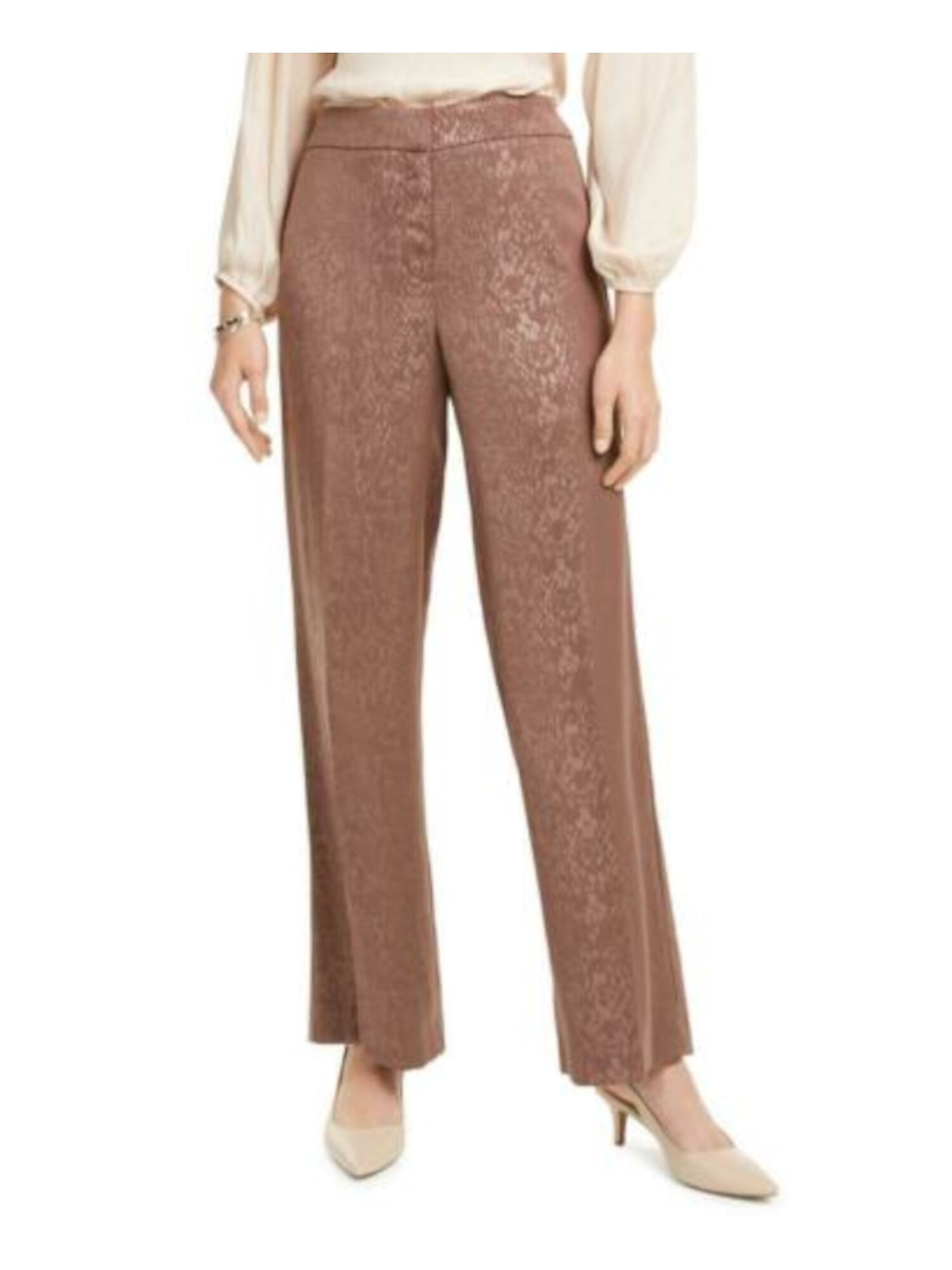 ALFANI Womens Brown Patterned Straight leg Pants 4