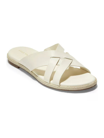 COLE HAAN Womens Ivory Woven Strappy Padded Florens Open Toe Slip On Leather Slide Sandals Shoes 9.5 B