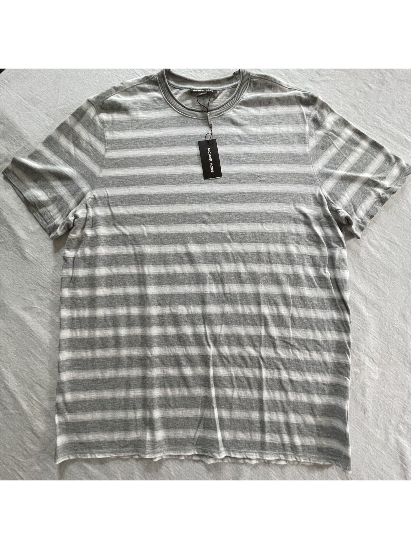 MICHAEL KORS Mens Gray Striped T-Shirt XL