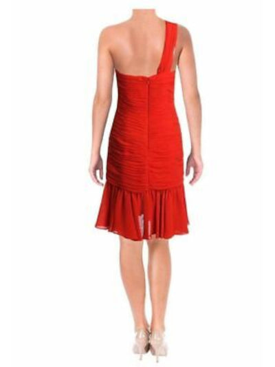 JILL JILL STUART Womens Orange Cut Out Sleeveless Asymmetrical Neckline Above The Knee Cocktail Sheath Dress 14