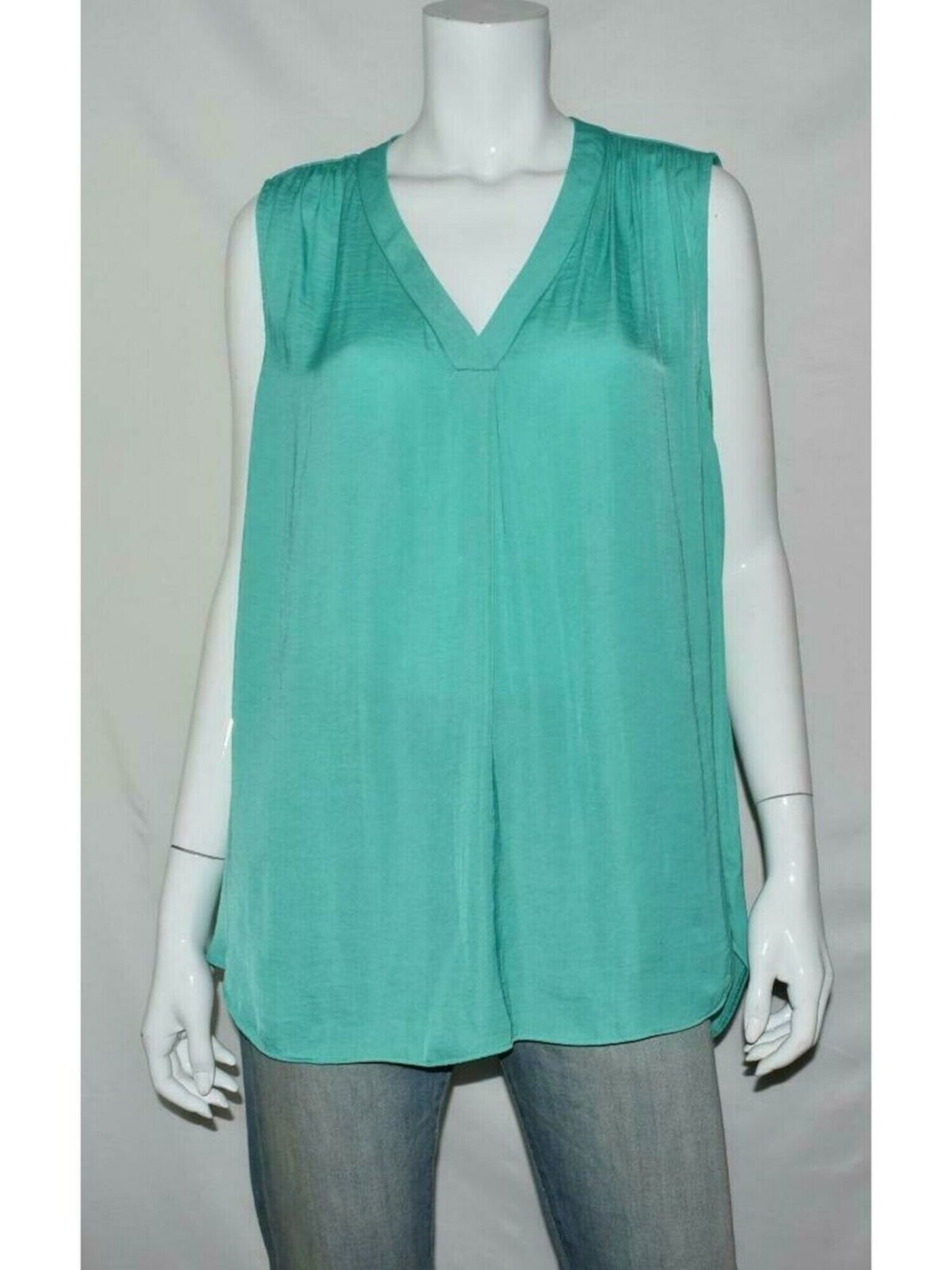 ALFANI Womens Green Pleated Satin Sleeveless V Neck Wear To Work Tank Top S