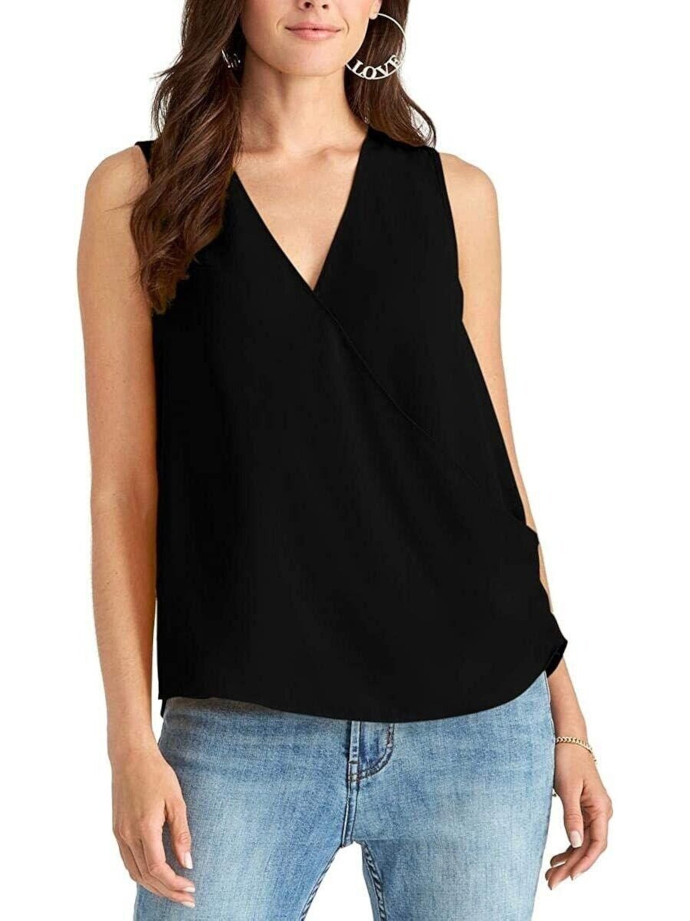 RACHEL ROY Womens Black Sleeveless V Neck Tank Top M