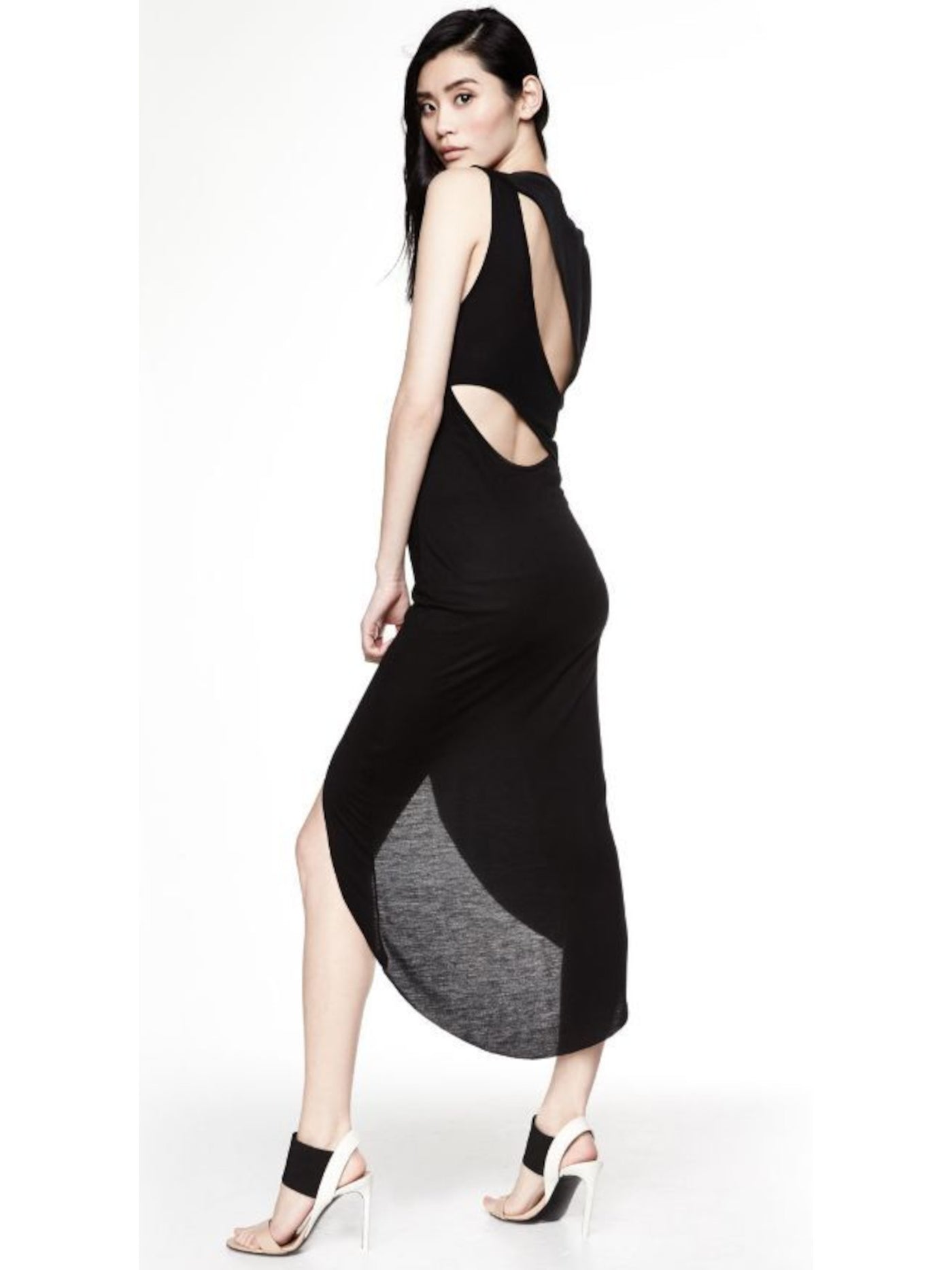 HAUTE HIPPIE Womens Black Cut Out Sheer Sleeveless Round Neck Midi Party Hi-Lo Dress S