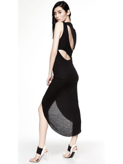 HAUTE HIPPIE Womens Cut Out Sheer Sleeveless Round Neck Midi Party Hi-Lo Dress