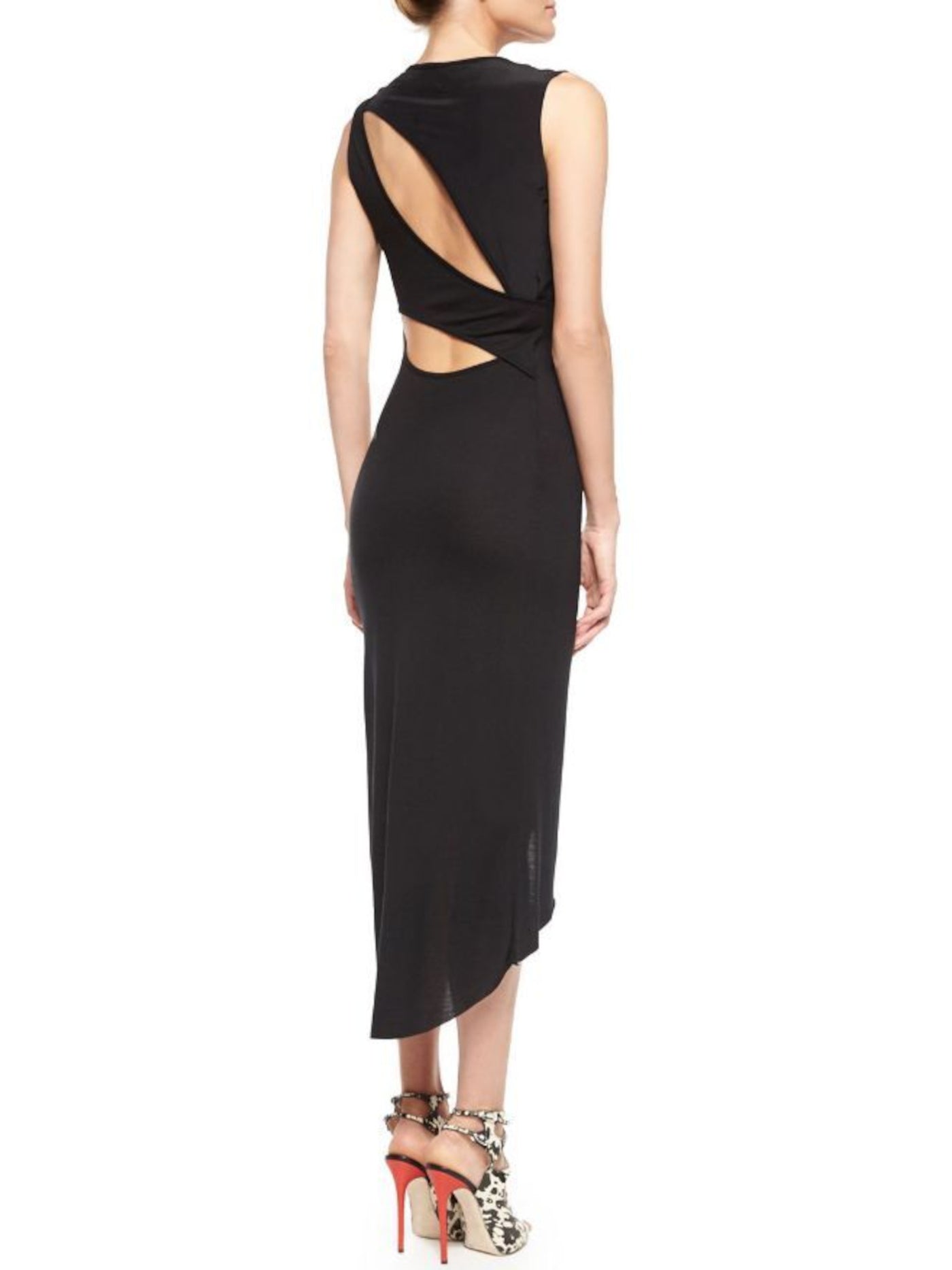 HAUTE HIPPIE Womens Black Cut Out Sheer Sleeveless Round Neck Midi Party Hi-Lo Dress M
