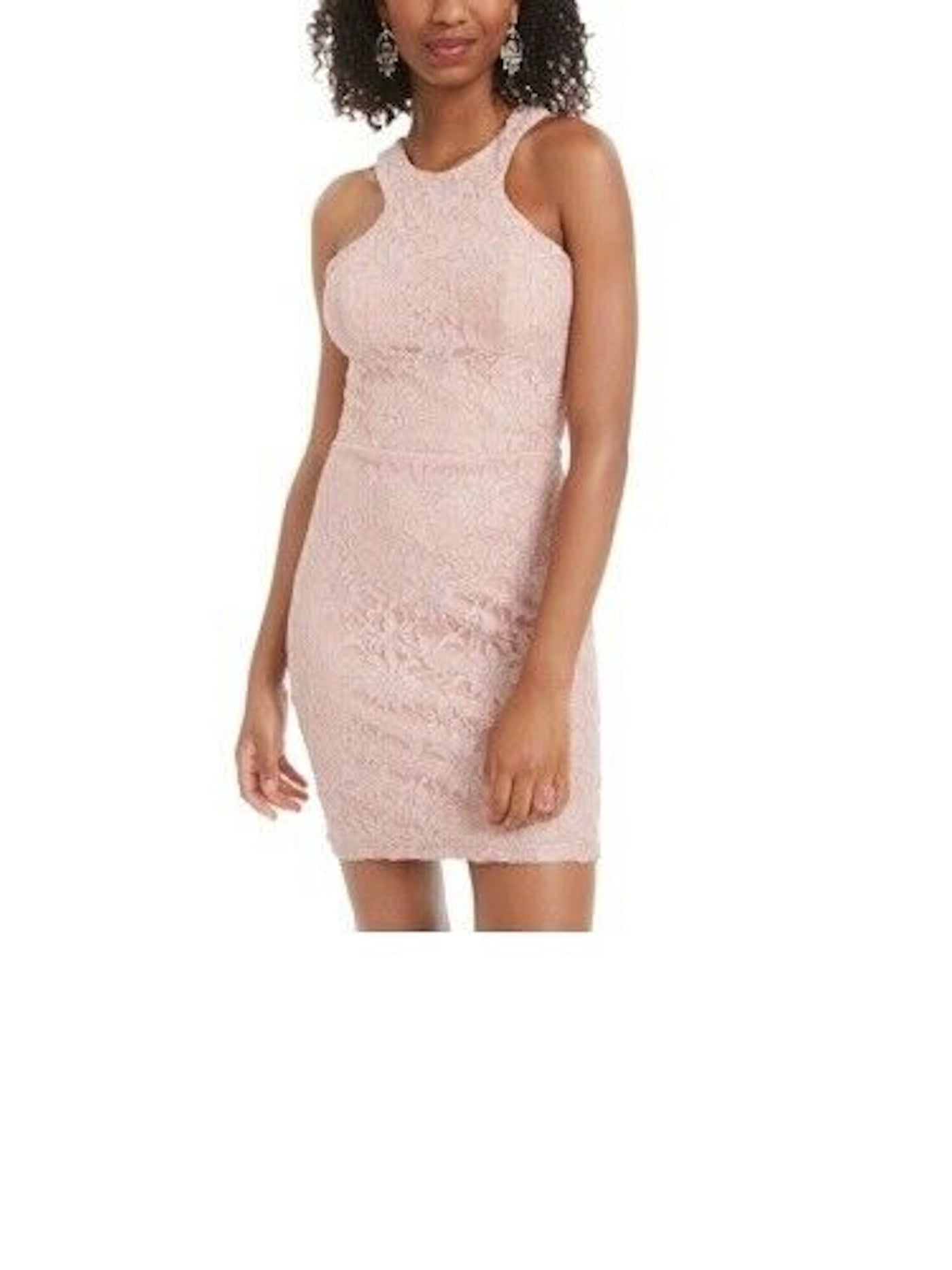 CITY STUDIO Womens Pink Embroidered Cut Out Cut Out Sleeveless Halter Short Cocktail Body Con Dress 11