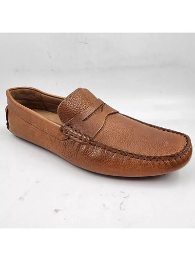 THE MENS STORE Mens Brown Penny Holder Driver Sole Padded Square Toe Slip On Leather Loafers Shoes 9.5 M