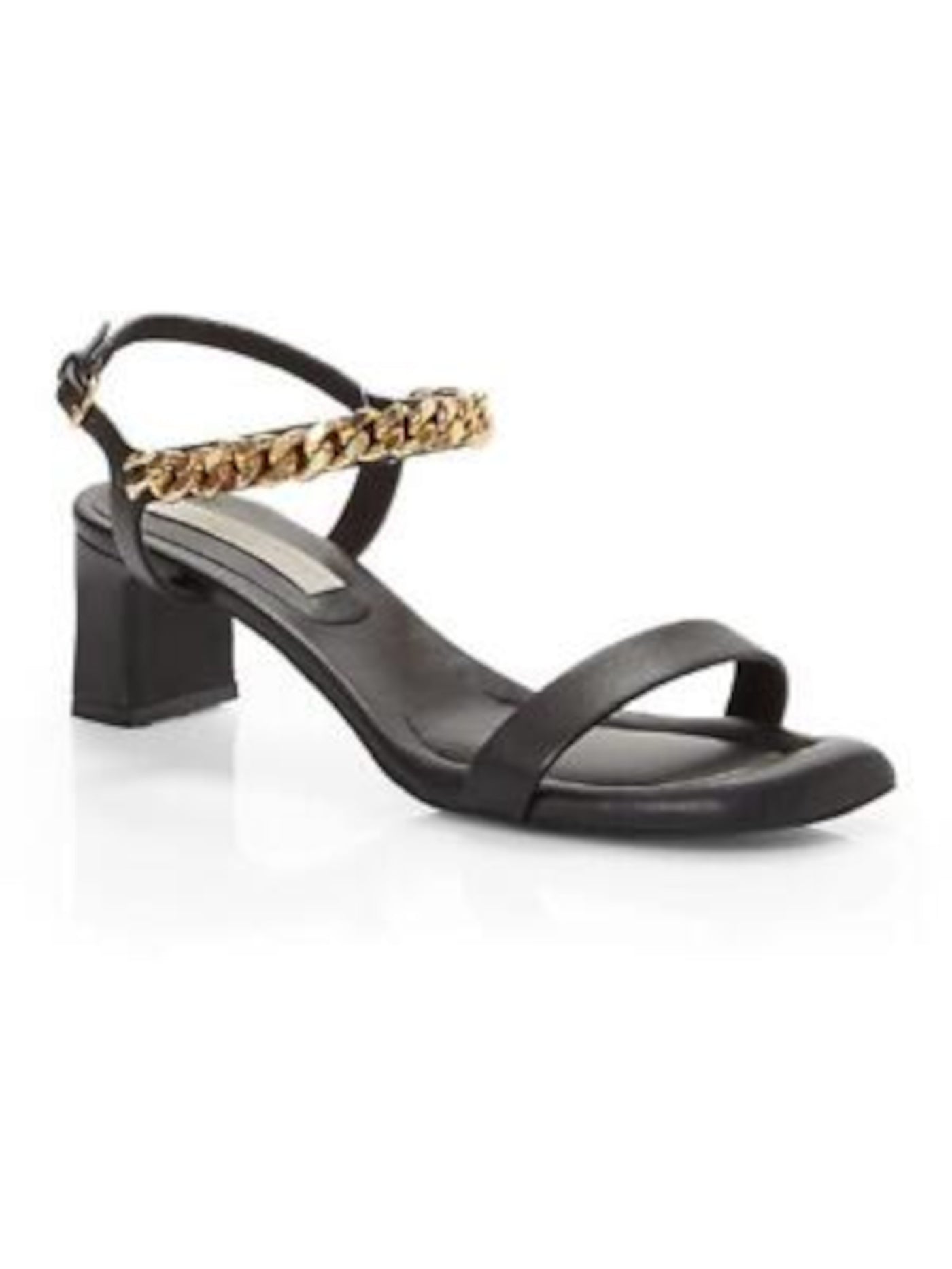 STELLAMCCARTNEY Womens Black Designer Heel Type Chain Detail Cushioned Adjustable Ankle Strap Falabella Square Toe Buckle Dress Heeled Sandal 37