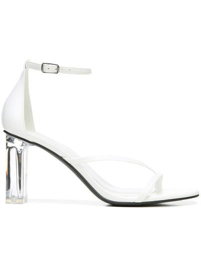 BAR III Womens White Transparent Heel Cushioned Asymmetrical Adjustable Strap Ankle Strap Blakke Round Toe Block Heel Buckle Dress Heeled Thong Sandals 9 M