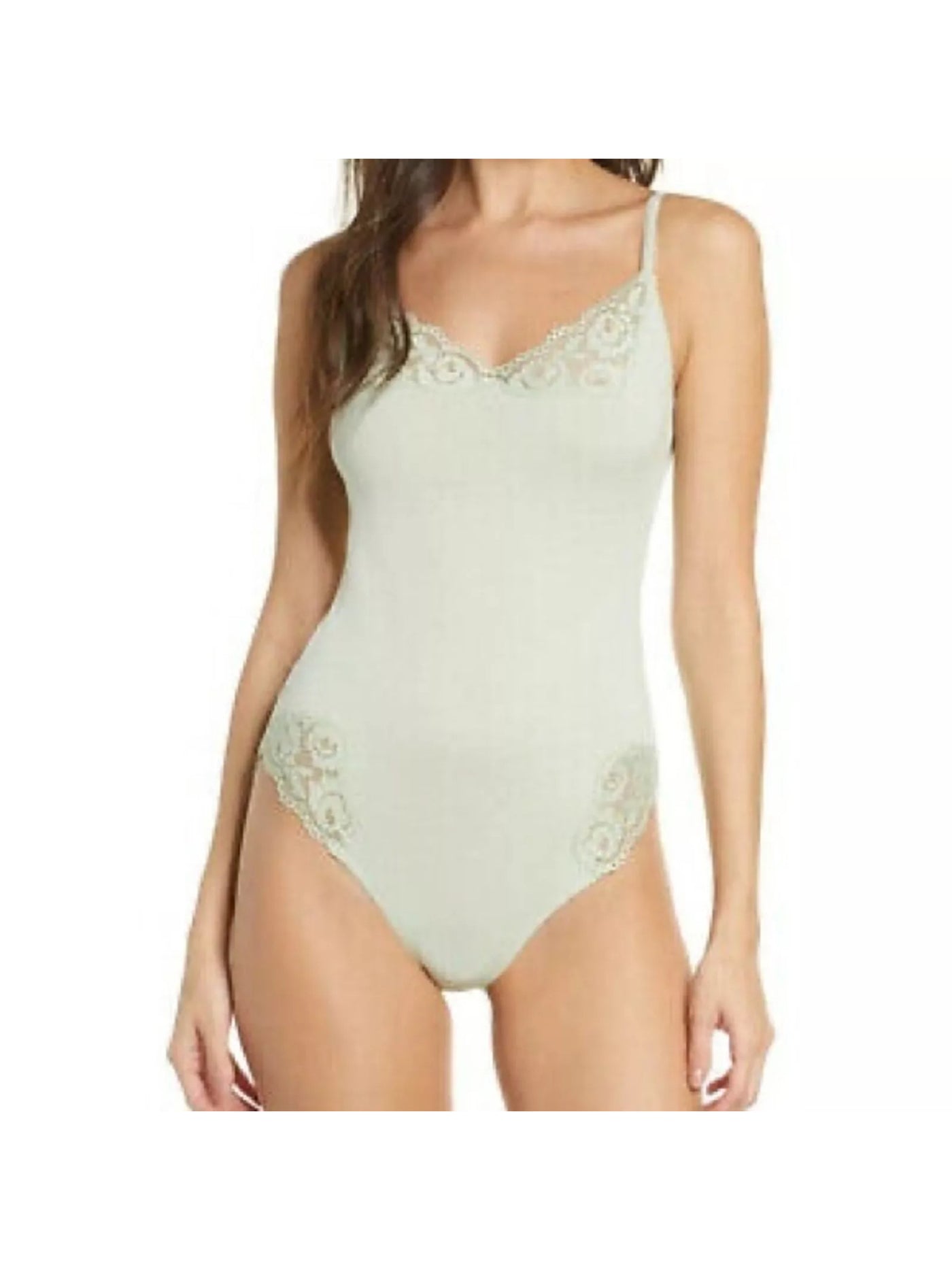 INTIMATELY FREE PEOPLE Womens Green Lace Embellished Adjustable Straps Button Closure Intimates Bodysuit XL