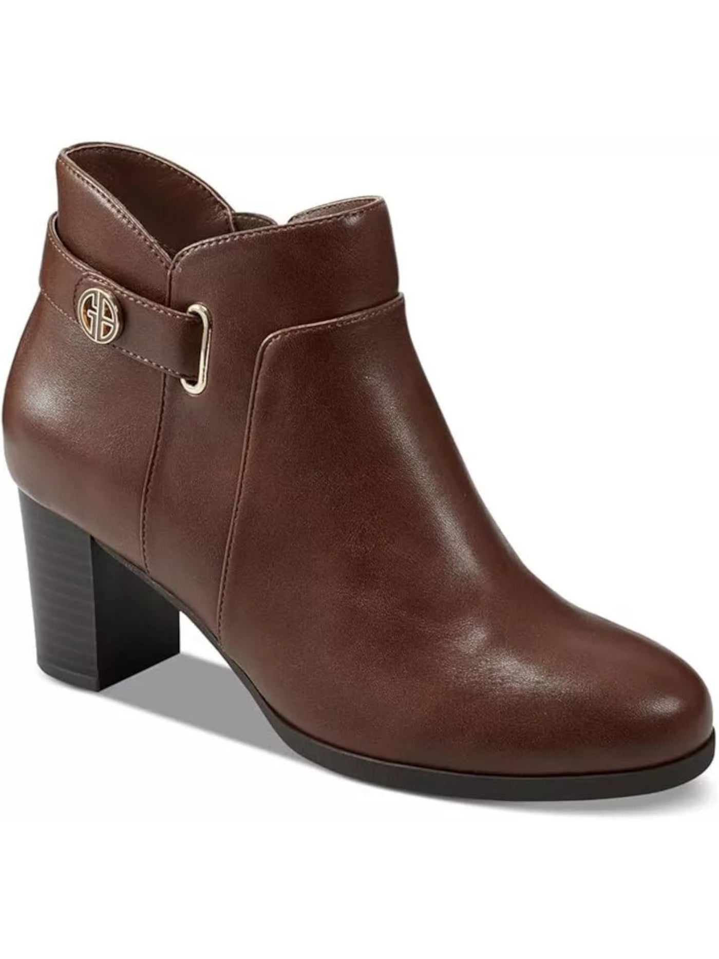 GIANI BERNINI Womens Brown Logo Hardware Strap Detail Cushioned Slip Resistant Artemyss Round Toe Block Heel Zip-Up Heeled Boots 12 M