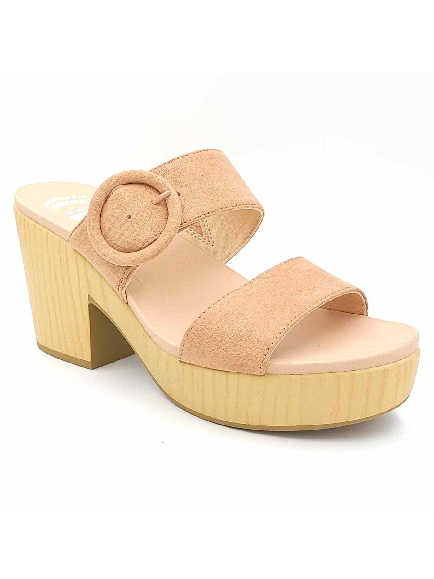 DR SCHOLLS Womens Beige Comfort 1-1/2" Platform Buckle Accent Goring Bayside Round Toe Block Heel Slip On Heeled Sandal 11 M