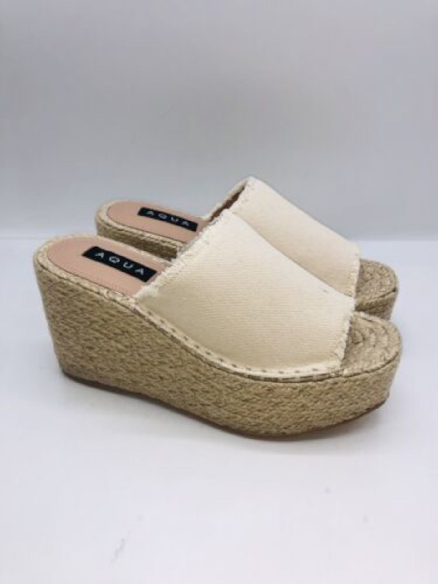 AQUA Womens Natural Beige 2" Platform Braided Jute Fringed Padded Jacy Square Toe Wedge Slide Sandals Shoes 10 M