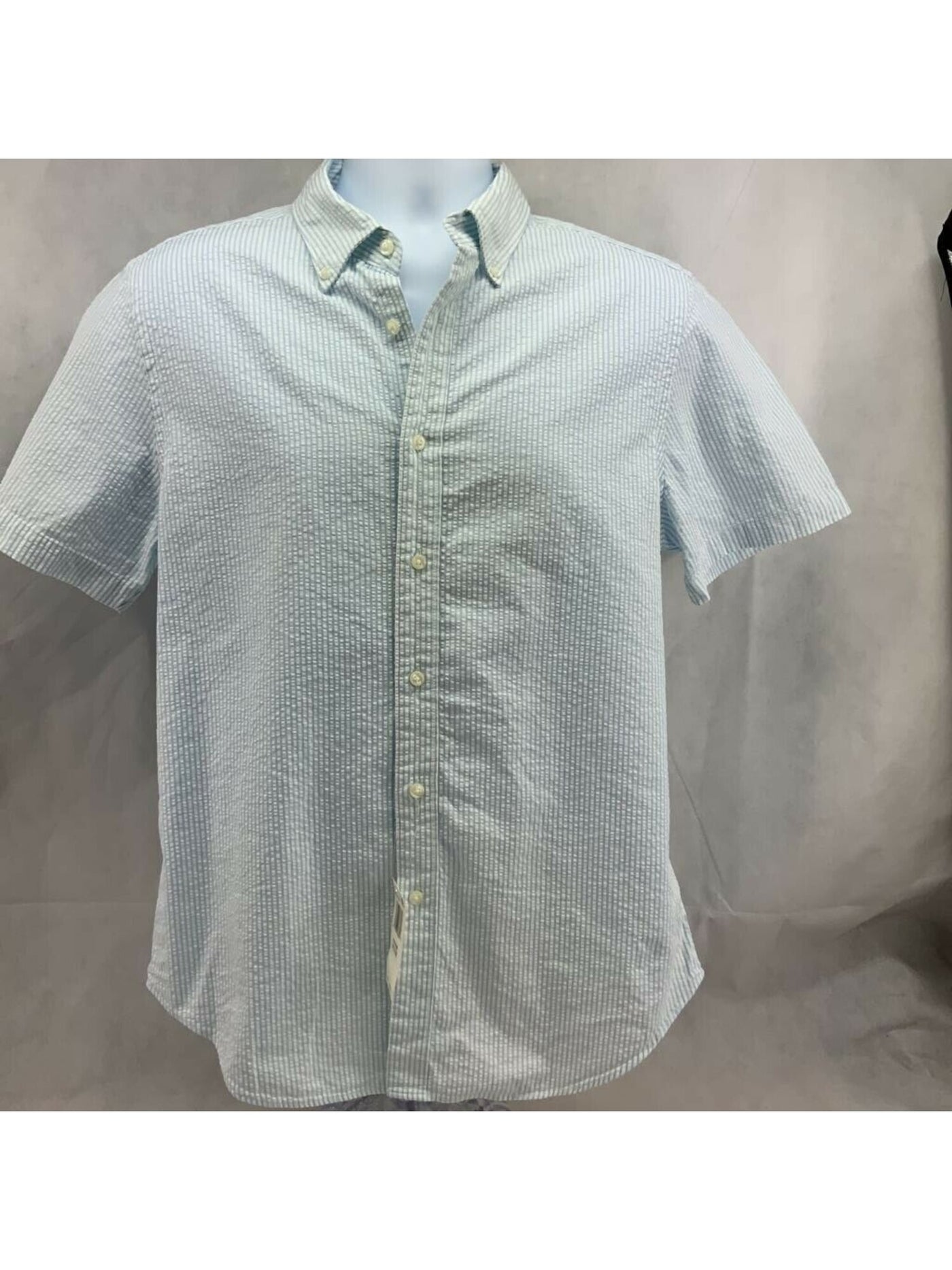 The Mens store Mens Light Blue Pinstripe Short Sleeve Slim Fit Button Down Cotton Casual Shirt M