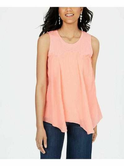 STYLE & COMPANY Womens Coral Sleeveless Crew Neck Handkerchief Top S