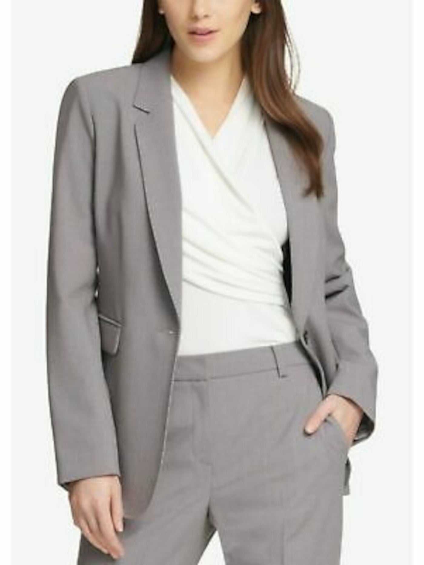 DKNY Womens Gray Wear To Work Blazer Jacket 8