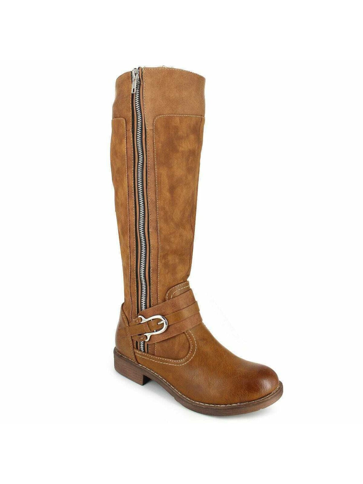 ZIGI SOHO Womens Brown Cushioned Stephany Round Toe Block Heel Zip-Up Riding Boot 10