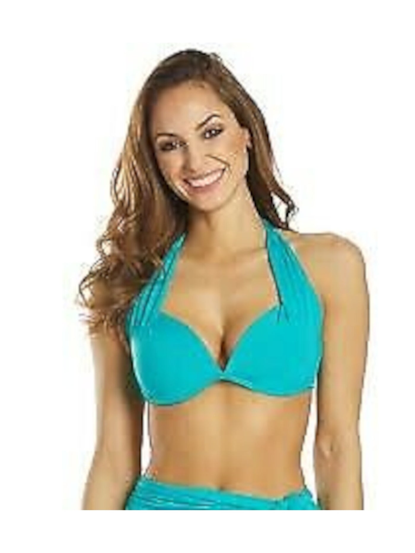 CONTOURS Women's Aqua Stretch Push-Up Molded Cup Deep V Neck Tie Cameo Halter Swimsuit Top 14 38D