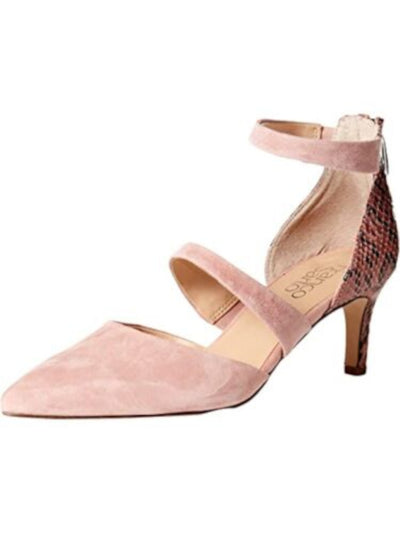 FRANCO SARTO Womens Pink Snakeskin Print Strappy Comfort Closed Back Ankle Strap Padded Davey Pointed Toe Kitten Heel Zip-Up Leather Pumps 9.5 M