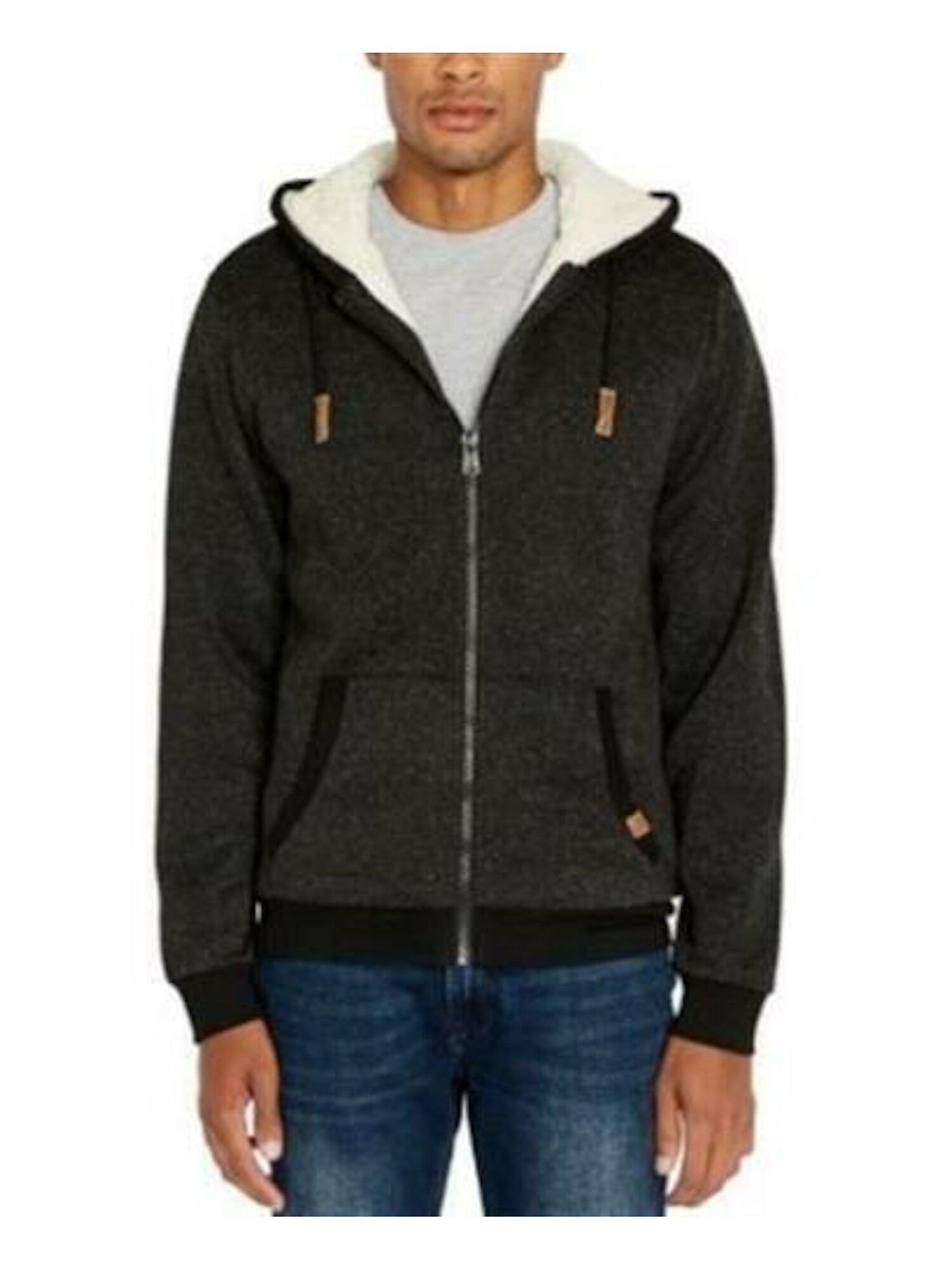 BUFFALO Mens Black Faux Sherpa Lining, Heather Zip Up Jacket M