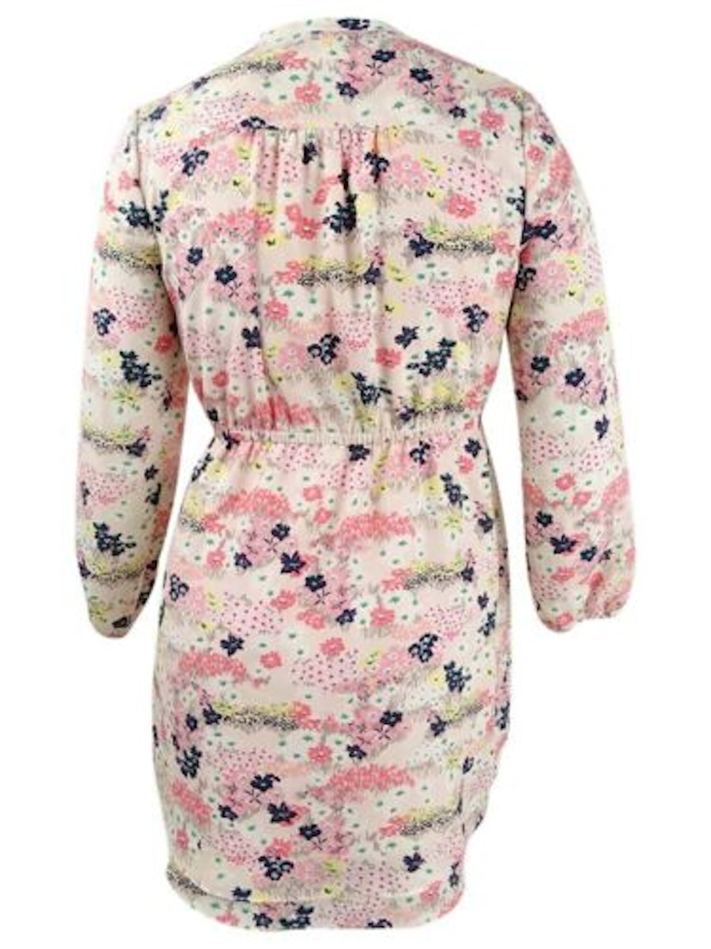 MAISON JULES Womens Pink Drawstring Floral Long Sleeve V Neck Short Shirt Dress S