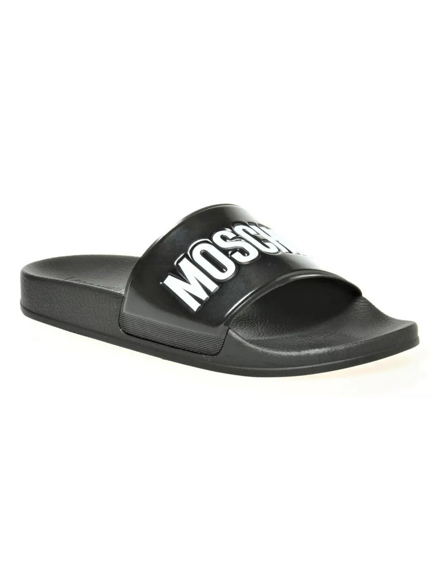 MOSCHINO Mens Black Colorblocked Stripe Embossed Logo Vamp Comfort Slip Resistant Pool25 Round Toe Slide Sandals Shoes 37