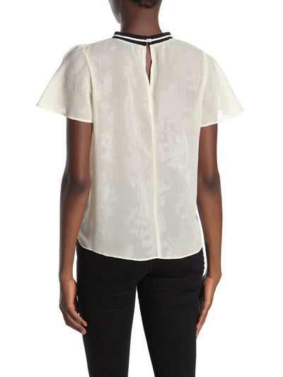 RACHEL ROY Womens Ivory Sheer Short Sleeve Keyhole Top S