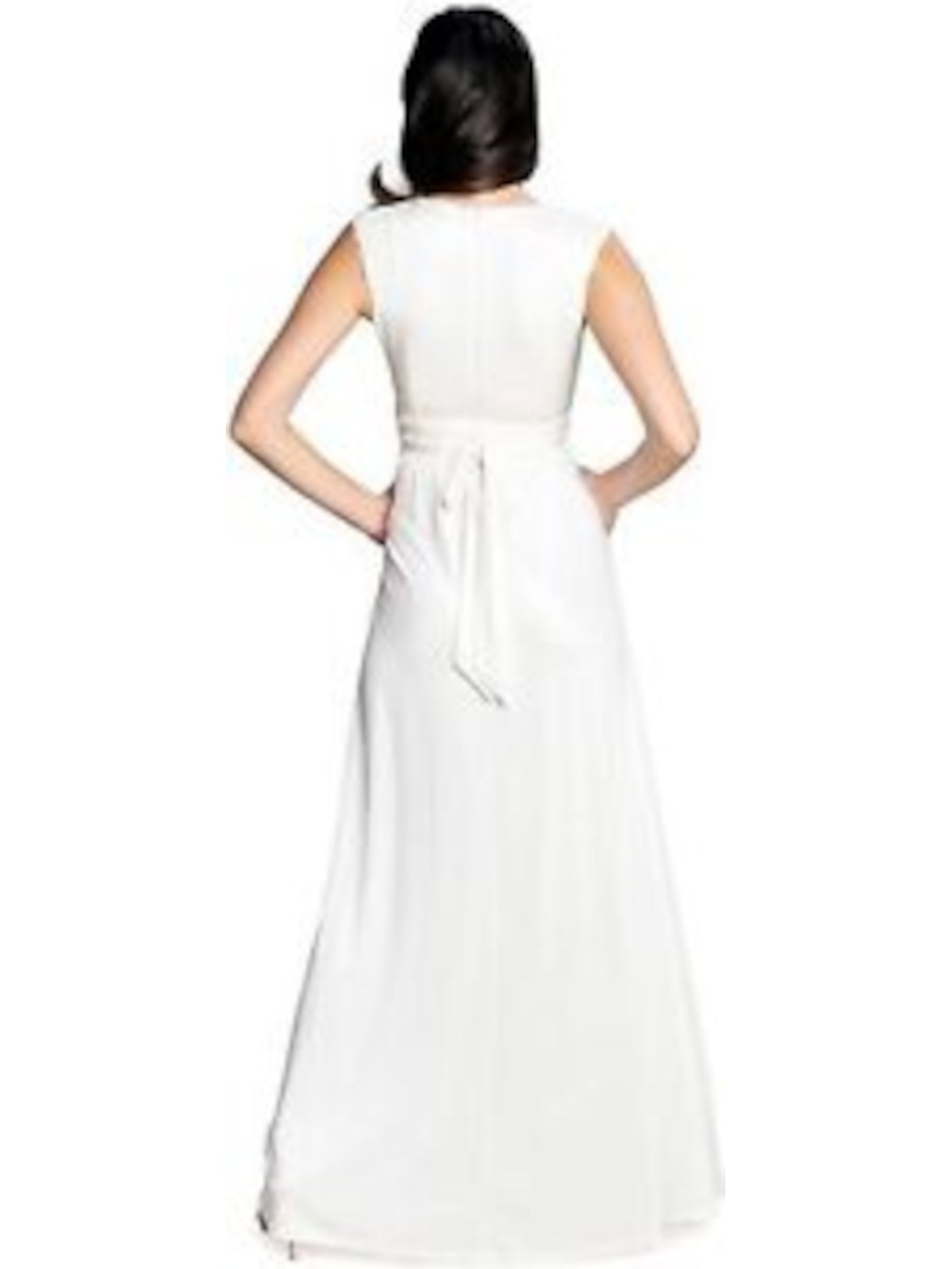 DRESS THE POPULATION Womens Stretch Ruched Sleeveless V Neck Full-Length Evening Fit + Flare Dress