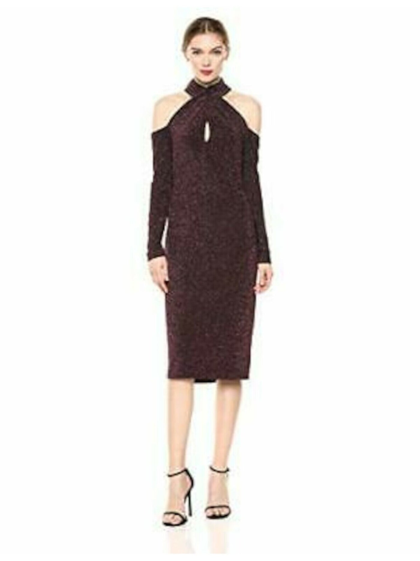 RACHEL ROY Womens Red Long Sleeve Halter Midi Sheath Evening Dress Size: XL