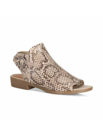 BARETRAPS Womens Beige Snake Print Cushioned Buckle Accent Scotlyn Open Toe Block Heel Zip-Up Flats Shoes 6