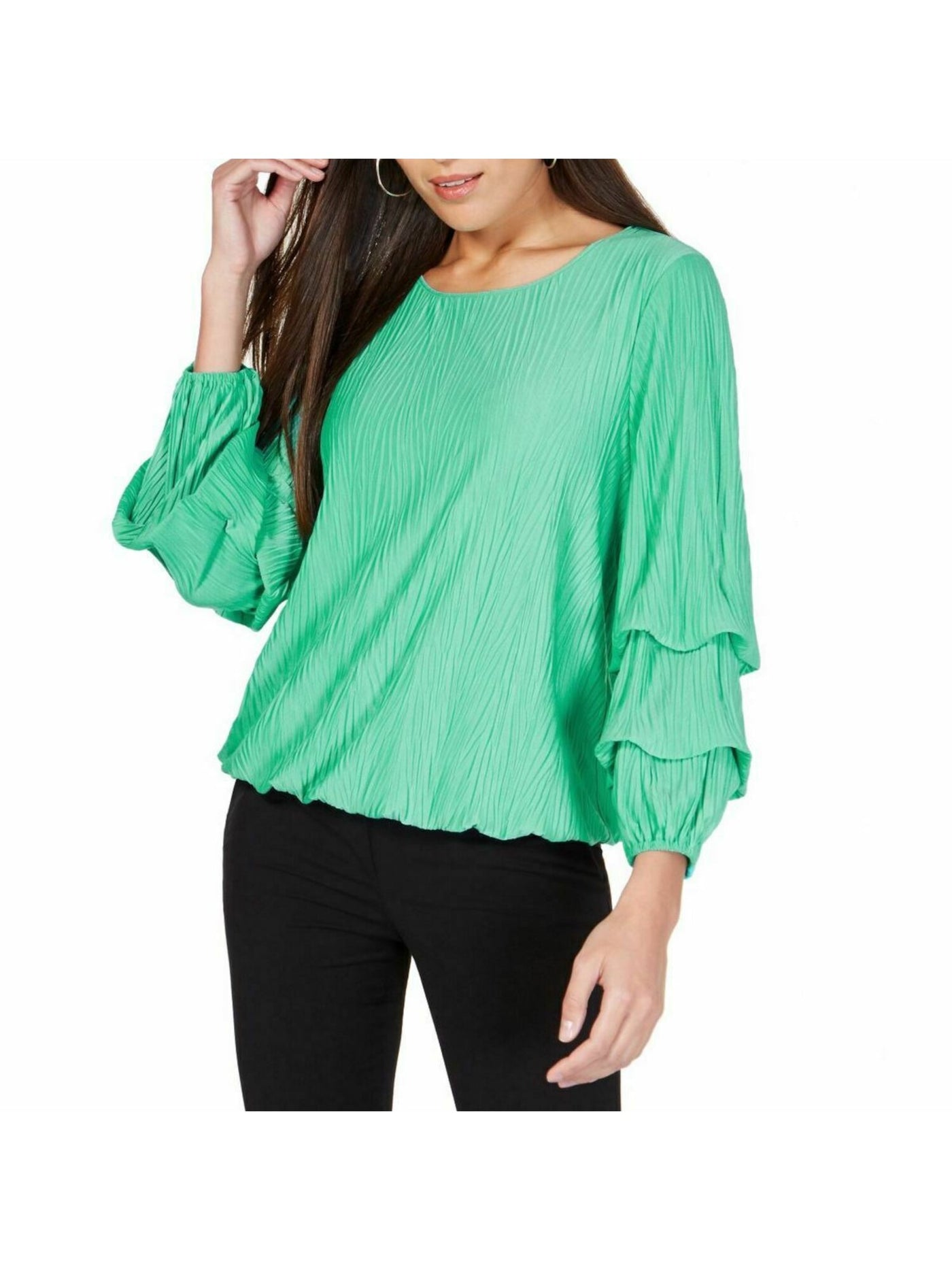 ALFANI Womens Green Long Sleeve Scoop Neck Wear To Work Top M