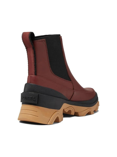 SOREL Womens Maroon Mixed Media 1-1/2" Platform Goring Removed Cushioned Insole Arch Support Waterproof Slip Resistant Brex Round Toe Wedge Slip On Leather Chelsea 9.5