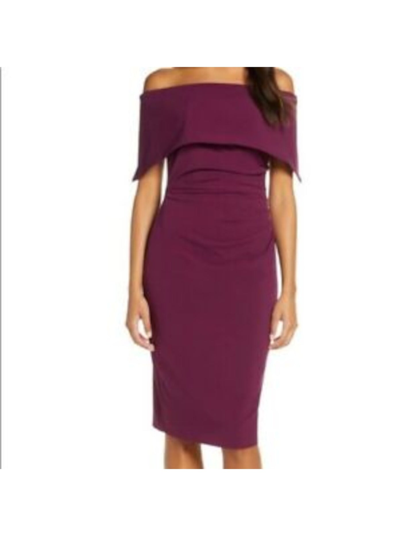 VINCE CAMUTO Womens Purple Stretch Zippered Off Shoulder Knee Length Evening Sheath Dress 12