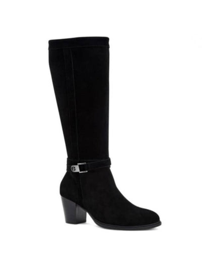 GIANI BERNINI Womens Black Slip Resistant Buckle Accent Cushioned Arch Support Rozario Almond Toe Block Heel Zip-Up Leather Dress Boots Shoes 6.5 M