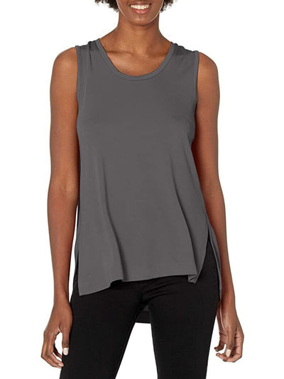 B NEW YORK Womens Gray Slitted Draped Cape Back Loose Fit Sleeveless Scoop Neck Tank Top L