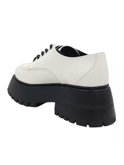 MADDEN GIRL Womens White Colorblocked Stripe 2" Platform Lug Sole Philipa Round Toe Block Heel Lace-Up Oxfored Heels 9 M