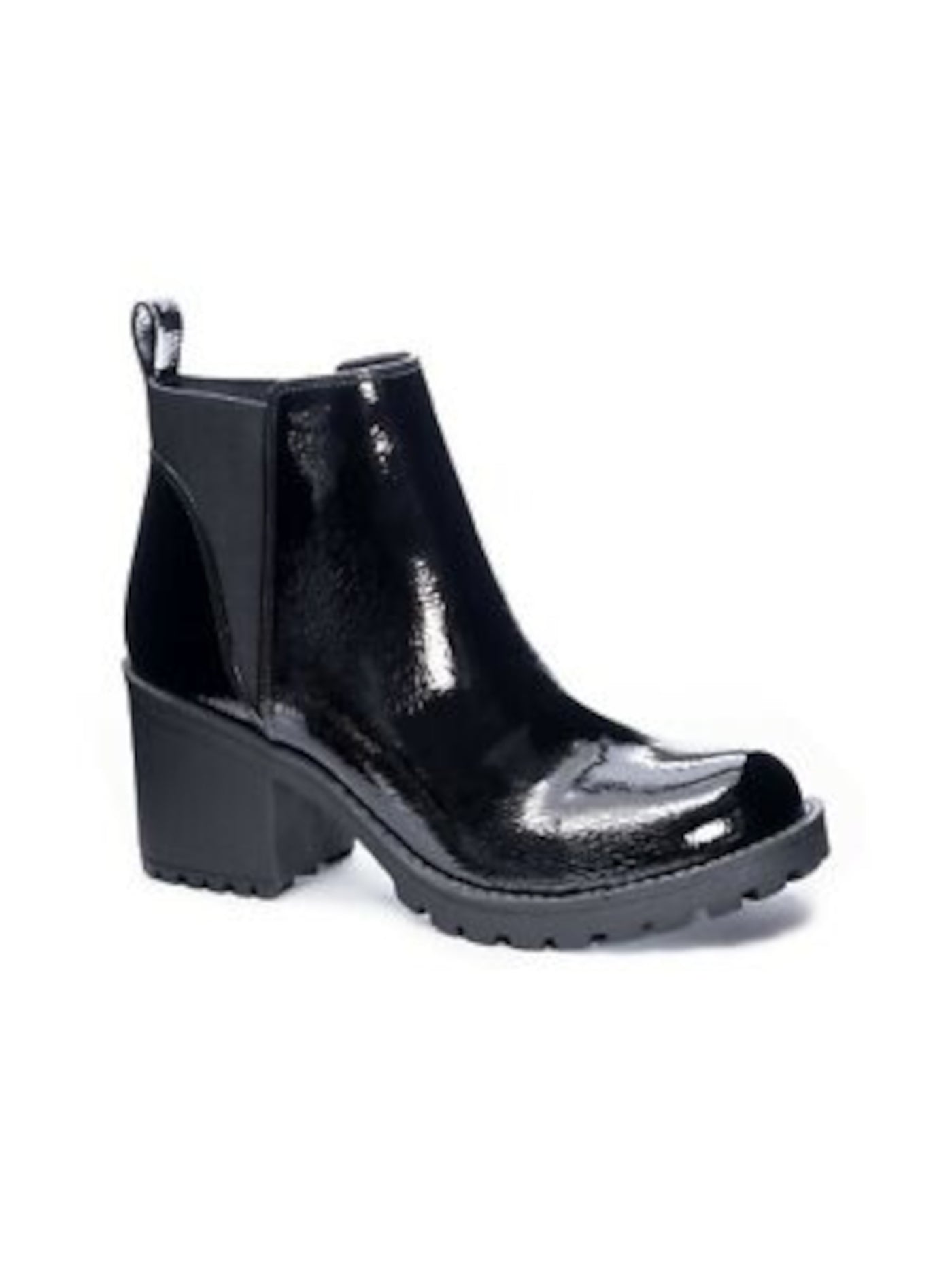 DIRTY LAUNDRY Womens Black Goring Pull Tab Lug Sole Comfort Lido Round Toe Block Heel Slip On Booties 5.5 M