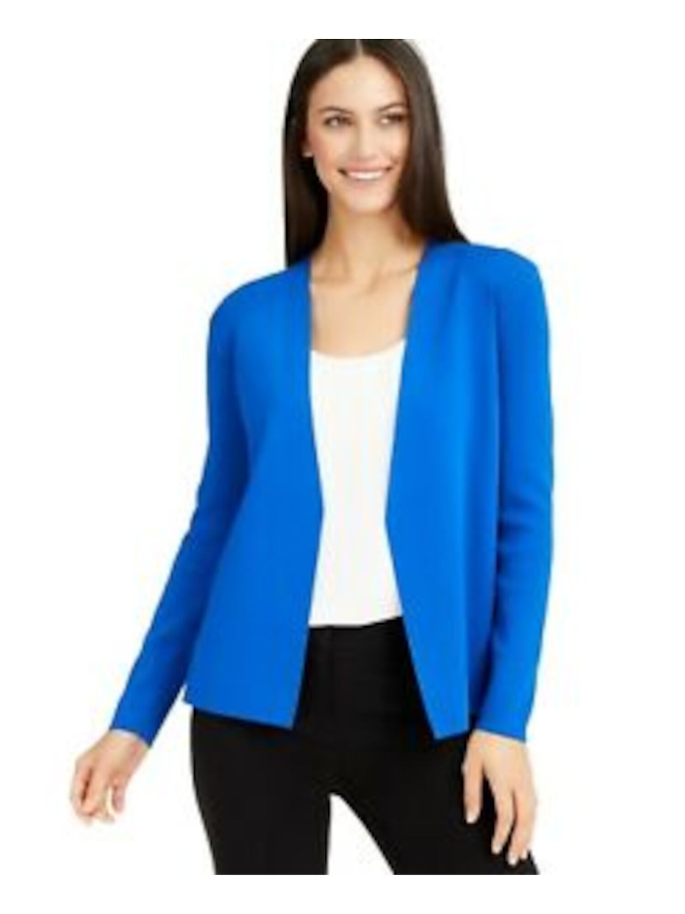 ALFANI Womens Blue Ribbed Long Sleeve Open Cardigan Sweater L