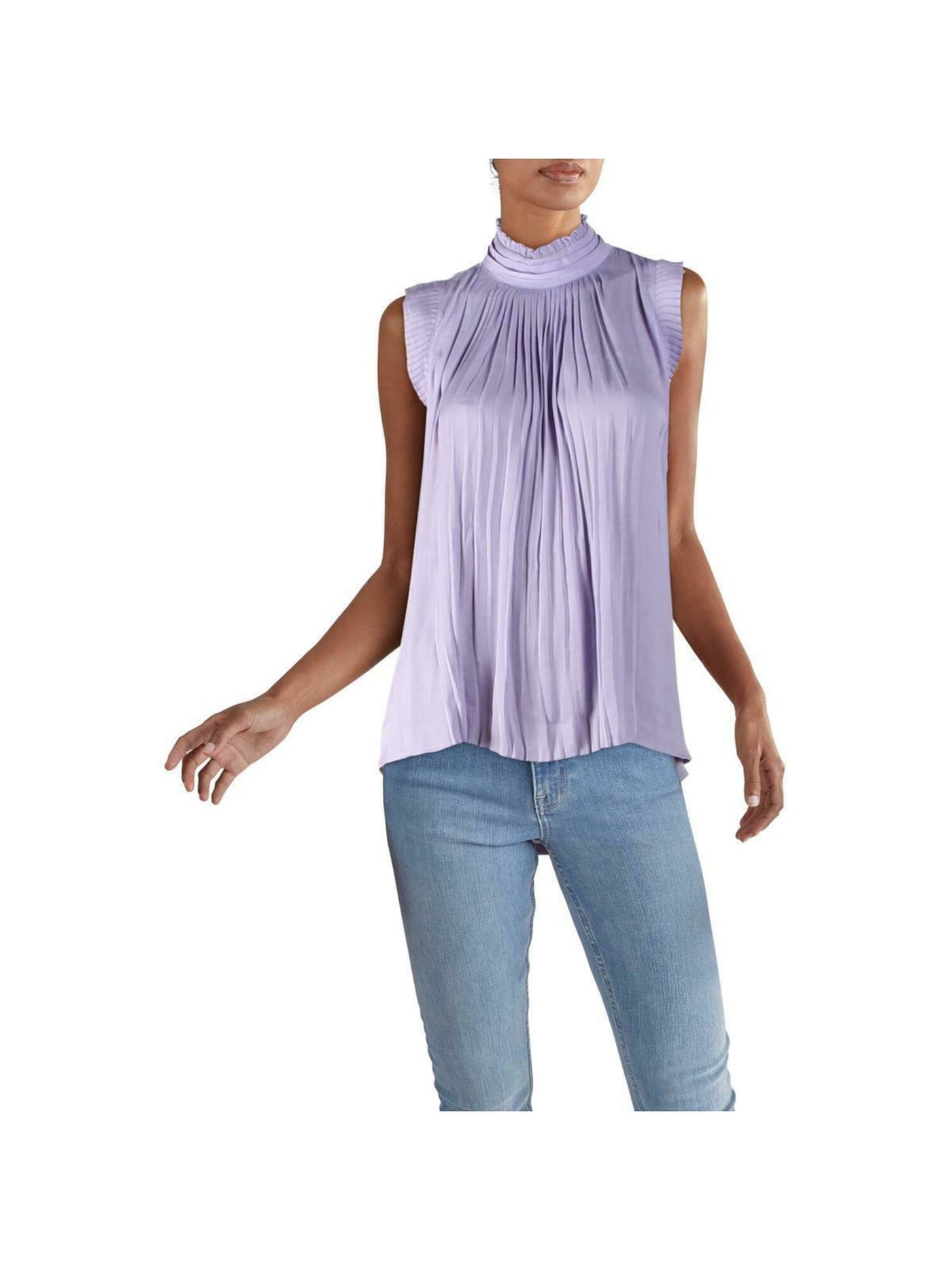 INC Womens Light Purple Pleated Cap Sleeve Mandarin Collar Evening Top XL