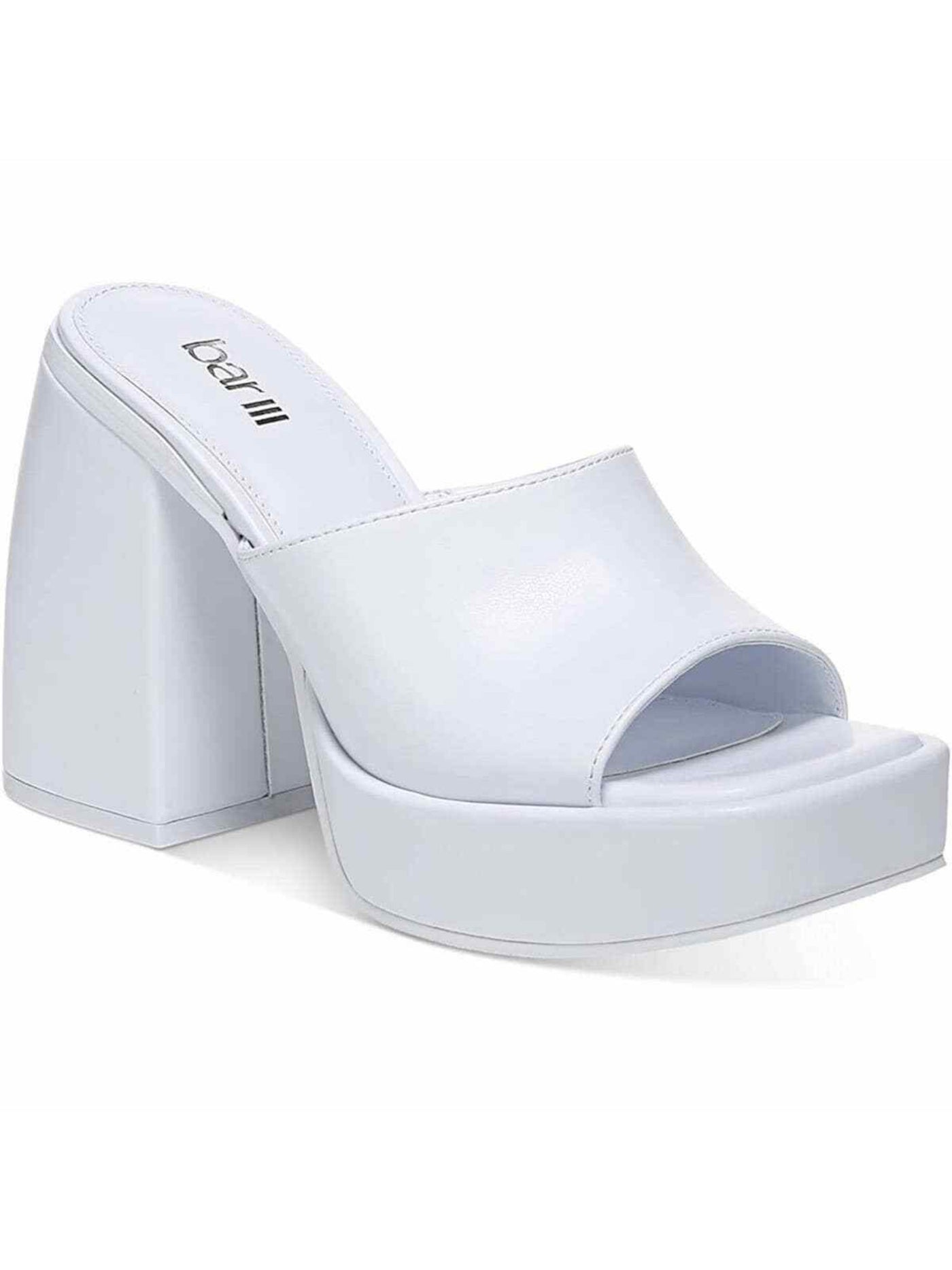 BAR III Womens White 1-1/2" Platform Padded Goring Nessa Square Toe Sculpted Heel Slip On Heeled Sandal 8 M