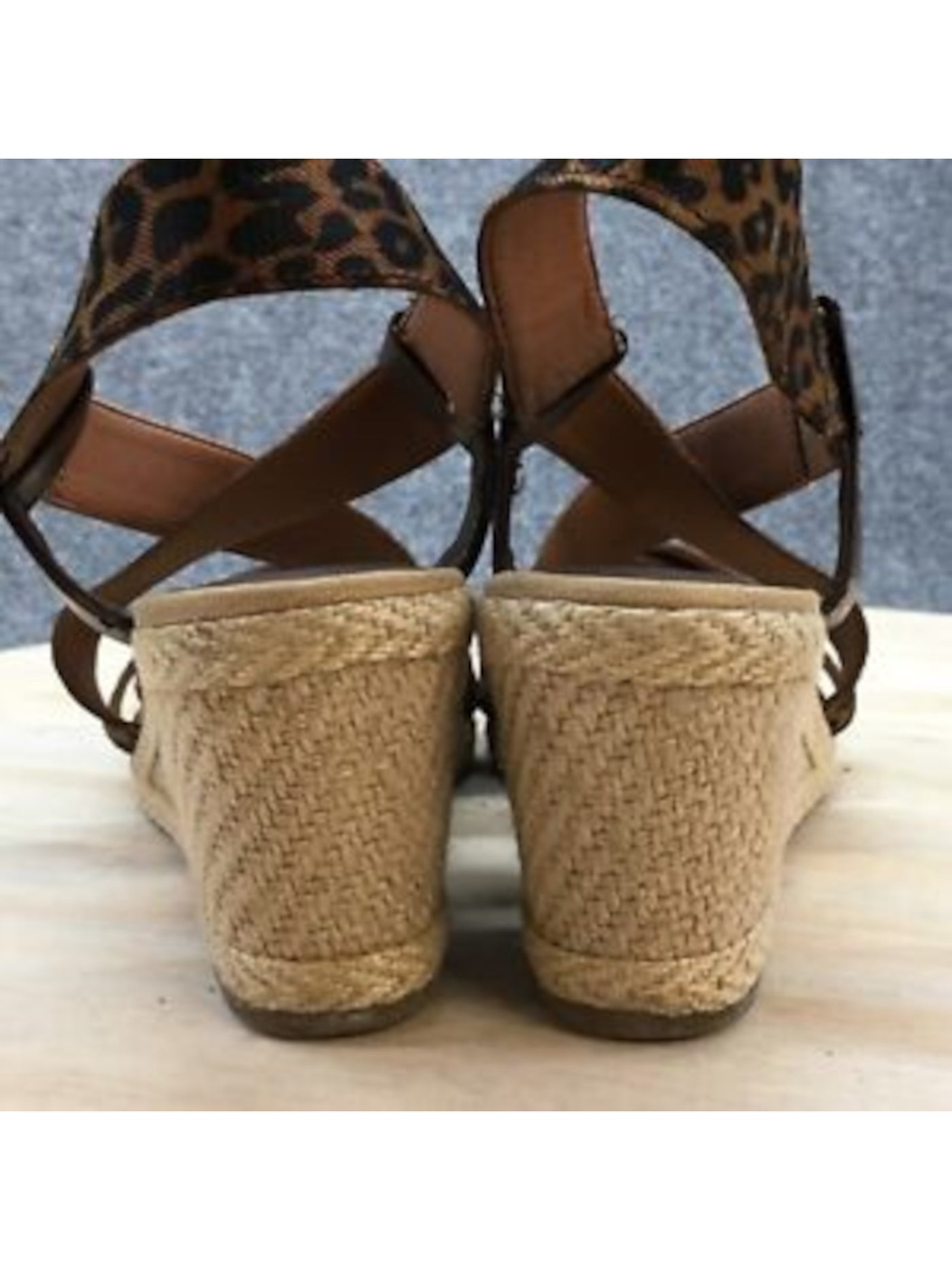 LUCKY BRAND Womens Brown Leopard Print Stretch Strappy Keane Round Toe Wedge Slip On Espadrille Shoes 11 M