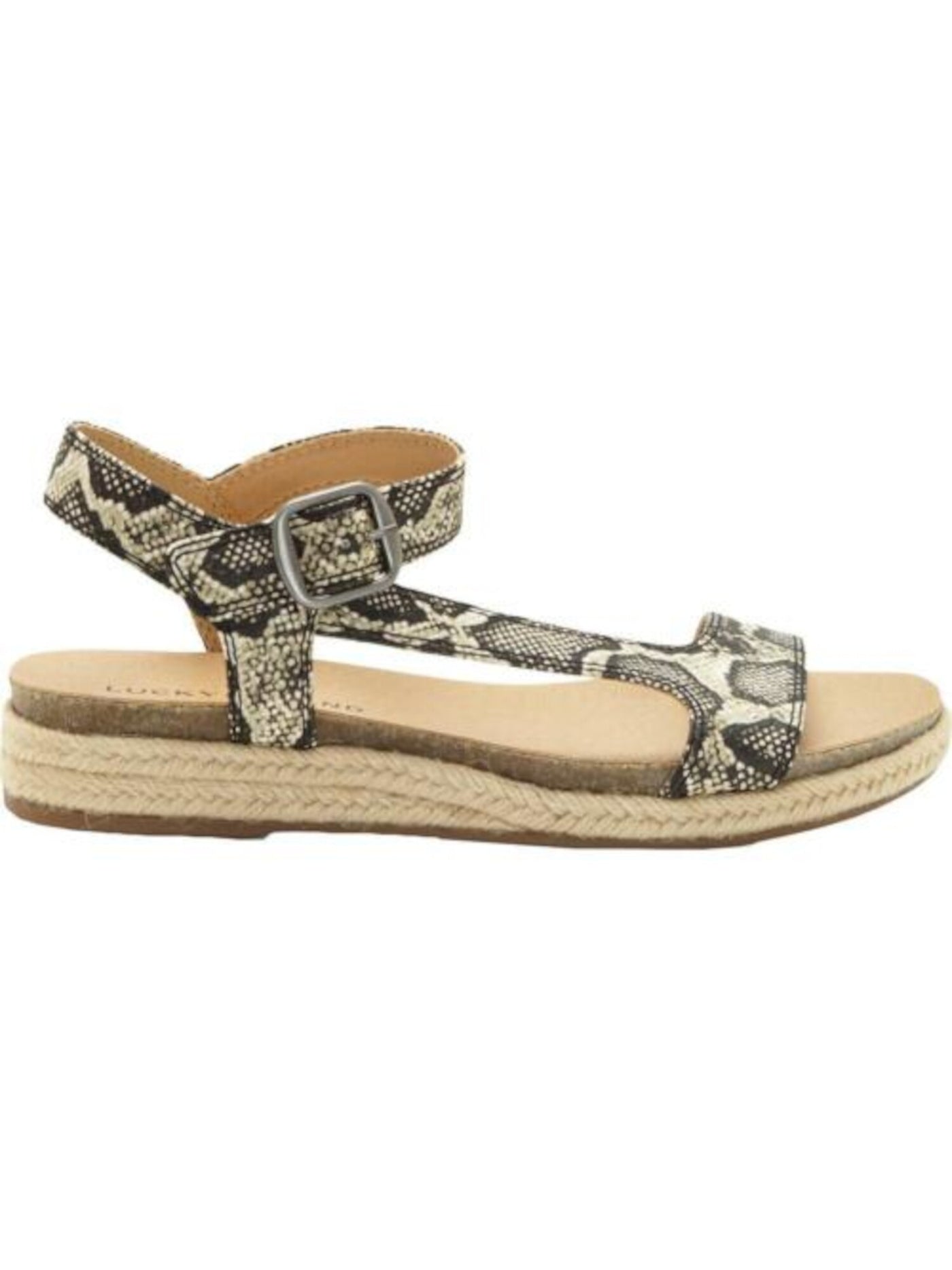 LUCKY BRAND Womens Black Snake Print Espadrille Ankle Strap T-Strap Buckle Accent Gabrien Round Toe Wedge Buckle Slingback Sandal 7.5 M