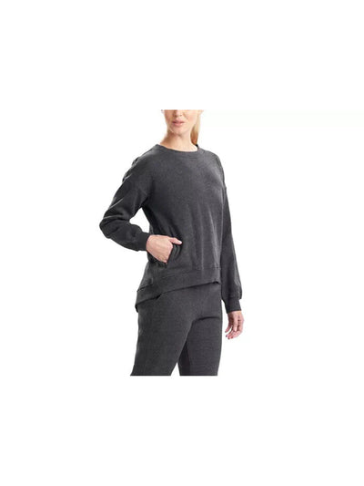 JOSIE NATORI Womens Gray Zippered Pocketed Asymmetrical Hem Heather Long Sleeve Scoop Neck Top XL