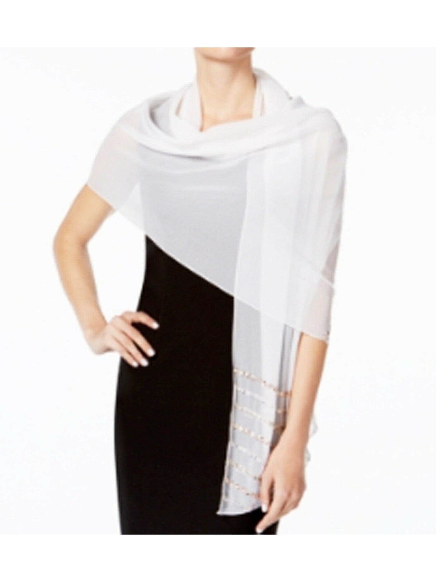 INC Womens White Diagonal Wrap Beaded Shawl